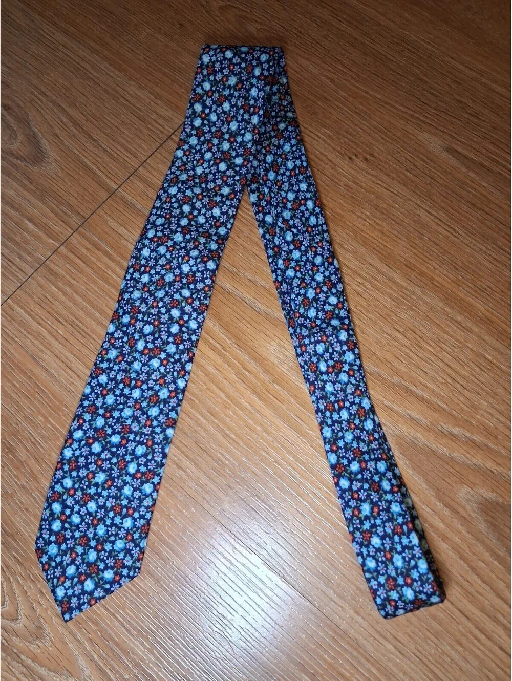 J Crew Cotton Tie Blue Multicolor Floral Skinny Slim
